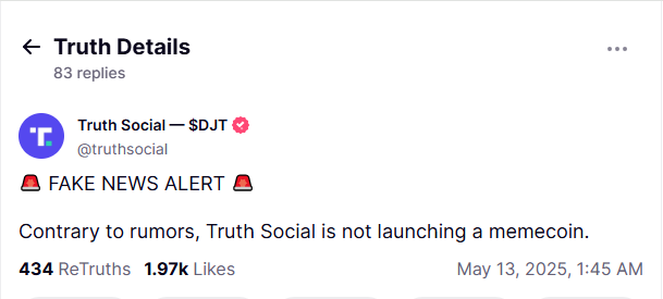 Truth Social förnekar meme coin-rykten