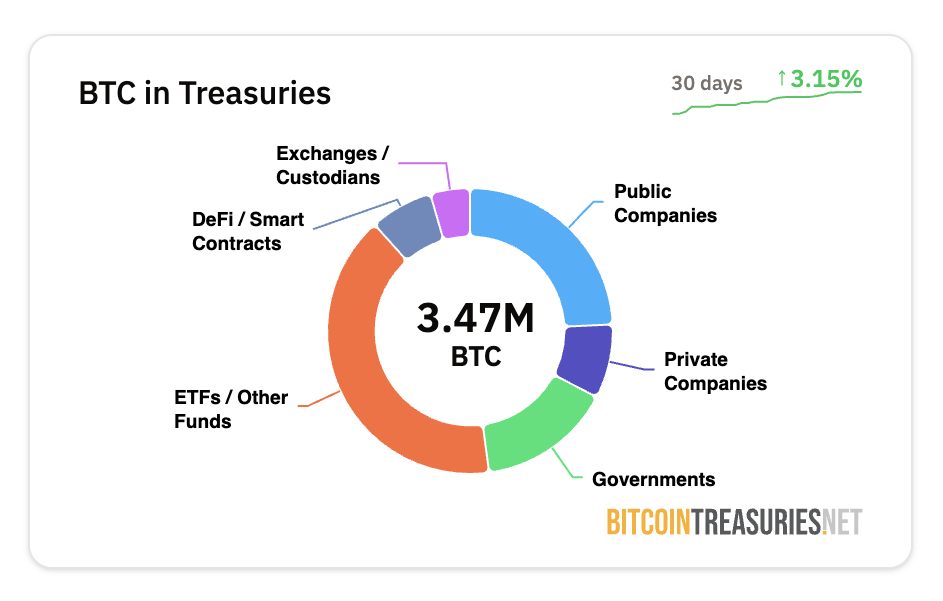 Företags Bitcoin-innehav. Källa: Bitcoin Treasuries